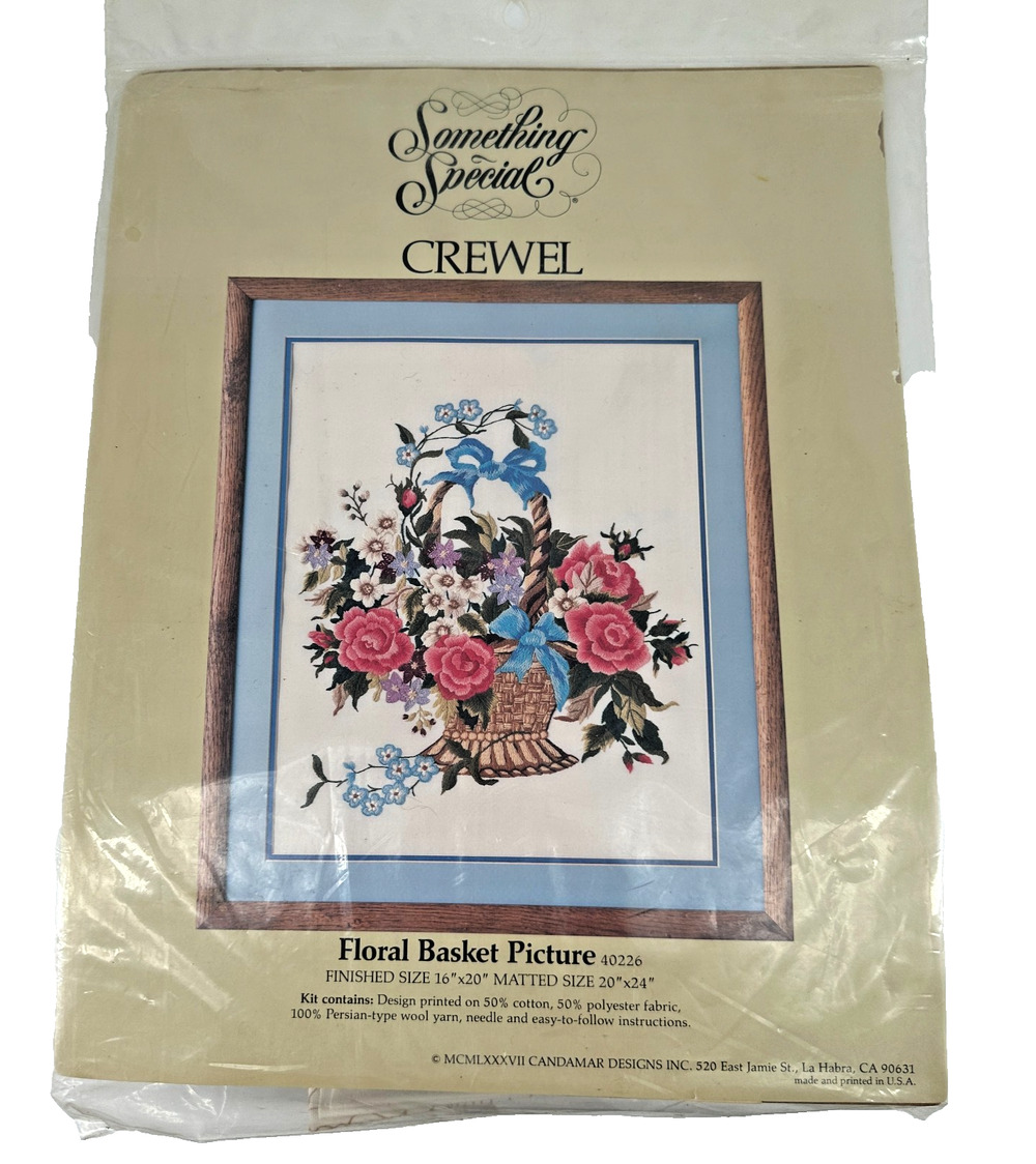 Vtg 1987 Something Special Floral Basket Crewel Picture 40226